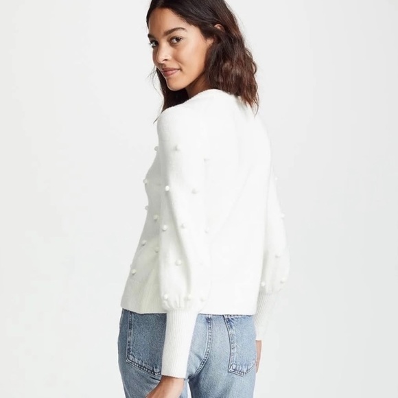 Madewell Dashwood Ivory Bobble V Neck Puff Sleeve Wool Blend Sweater - Picture 4 of 13